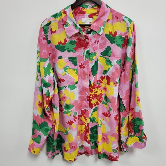 Charter Club Tops - Charter Club Womens Long Sleeve Linen Button Up Top Size 2X Floral Beach Coastal